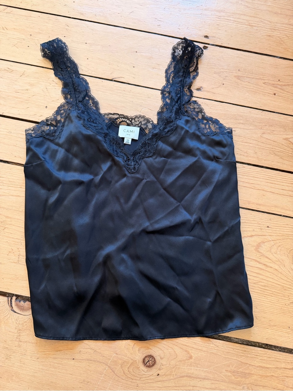 Cami NYC Black Satin Lace-Trim Cami